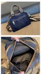 Black Gray Canvas Embroidery Handbag Shoulder Bag Black Gray Canvas Crossbody Bag - Feltify
