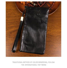 Black Zip Clutch Wallet Mens Leather Zip Wristlet Wallet Zip Wallet Wristlet for Men - iwalletsmen