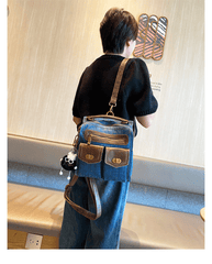 Convertible Denim Mini Backpack Bag Crossbody Bag Blue Convertible Denim Handbag Shoulder Bag - Feltify