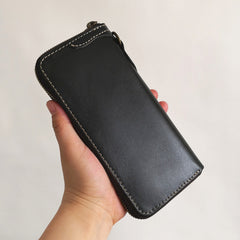 Leather Biker Wallet Leather Biker Chain Wallet Mens Vintage Biker Long Zip Wallet for Men black wallet on chain​