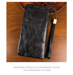 Black Zip Clutch Wallet Mens Leather Zip Wristlet Wallet Zip Wallet Wristlet for Men - iwalletsmen