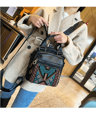 Canvas Convertible Boho Backpack Crossbody Bag Black Gray Canvas Convertible Boho Crossbody Handbags - Feltify