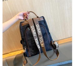 Boho Style Backpack Womens Canvas Backpack Black Gray Embroidery Vintage Boho Backpack - Feltify