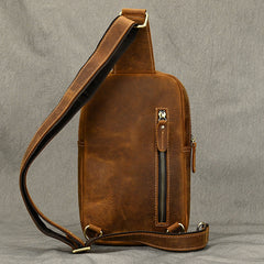 leather crossbody sling bag​ Brown Leather Men's Sling Bag Sling Pack Leather Chest Bag One Strap Backpack For Men