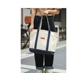 canvas book bag tote​ Women White&Blue Two Tone Canvas Tote Bags Large Canvas Tote Bag Women 