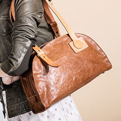 Genuine Leather Bag Semicircle Style Handmade Handbag Shoulder Bag Purse For Women