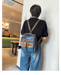 Convertible Denim Mini Backpack Bag Crossbody Bag Blue Convertible Denim Handbag Shoulder Bag - Feltify