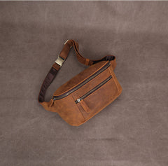 Brown Vintage Large Leather Waist Bag Mens - iwalletsmen
