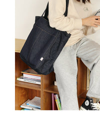 Women Blue Denim Shopper Tote Bags Denim Large Tote Shoulder Bag Handbag for Men - EverHandmade