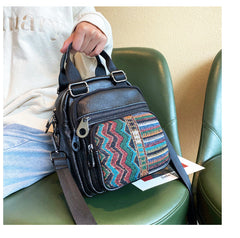 Canvas Convertible Boho Backpack Crossbody Bag Black Gray Canvas Convertible Boho Crossbody Handbags - Feltify