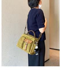 Green Canvas Convertible Messenger Bag Backpack Canvas Convertible Crossbody Bag Canvas Handbag - Feltify