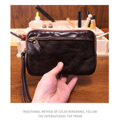 Black Leather Wristlet Clutch Wallet for Men