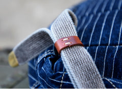 Blue Denim Backpack for Women Striped Jean Backpack Mens Striped Backpack - Feltify