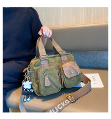 Green Canvas Women's Handbags Canvas Leather Handbags Shoulder Bag Crossbody Bag - Feltify