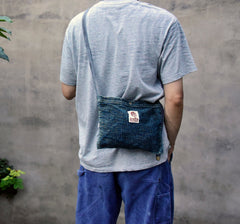 Blue Small Denim Crossbody Bag for Men 