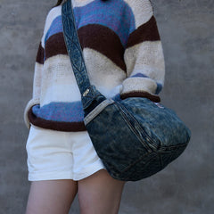 Vintage Blue Denim Messnger Bag Denim Crossbody Bag for Men Womens Jeans Shoulder Bag - Feltify