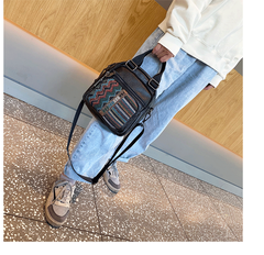 Black Gray Denim Convertible Backpack Shoulder Bag Embroidery Jean Bag Black Gray Denim HandBags Jean HandBag - Feltify