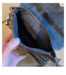 Bohemian Style Denim Clutch Purse Denim Chain Shoulder Bag Embroidery Jean Bag - Feltify