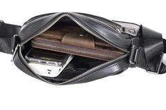 Small Mens Black Leather Crossbody Bag - iwalletsmen