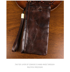 Dark Brown Zip Clutch Wallet Mens Leather Zip Wristlet Wallet Zip Wallet Wristlet for Men - iwalletsmen