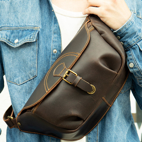 Brown Mens Leather Sling Pack Brown Leather Sling Pack for Men - iwalletsmen