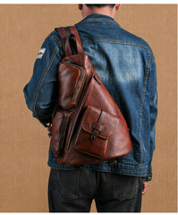 Leather Large Sling Bag for Big - Black