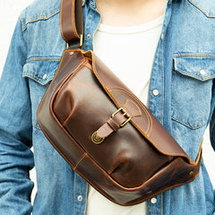 Brown Mens Leather Sling Pack 