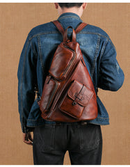 Leather Large Sling Bag for Big - Black