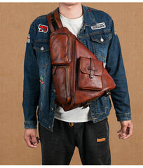 Leather Large Sling Bag for Big - Black