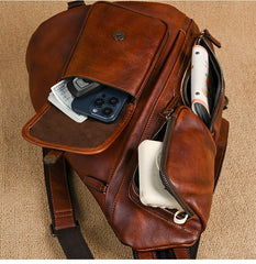 Leather Large Sling Bag for Big - Black