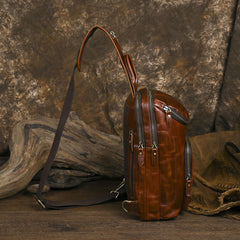 Sling bag for big man - leather texture and stitching detail close-up