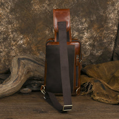 Sling bag for big man - leather texture and stitching detail close-up