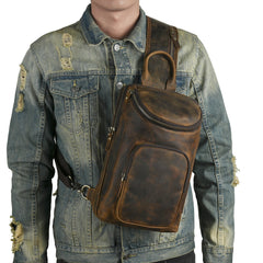 Sling bag for big man - leather texture and stitching detail close-up