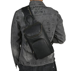 Sling bag for big man - leather texture and stitching detail close-up