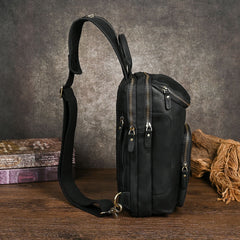 Sling bag for big man - leather texture and stitching detail close-up