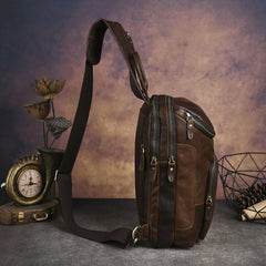 Sling bag for big man - leather texture and stitching detail close-up
