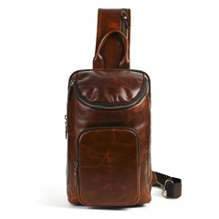 Sling bag for big man - leather texture and stitching detail close-up
