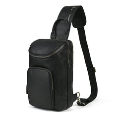 Sling bag for big man - leather texture and stitching detail close-up
