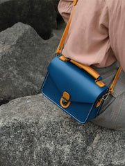 Handmade Womens Green Leather Cube Satchel Purse Womens School Shoulder Bag for Ladies