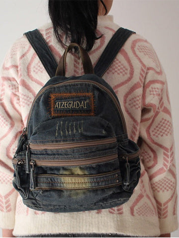 Denim Womens Backpack School Backpacks Vintage Denim Blue Backpacks For Women
