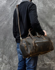 Dark Brown Large Leather Duffle Bag Vintage Leather Duffle Bag for Men 16L Mens Leather Weekend Bag