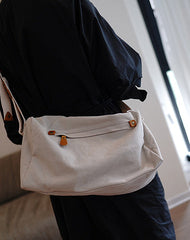 Large Gray Canvas Boston Shoulder Bag Women Travel Canvas Crossbody Bag for Women