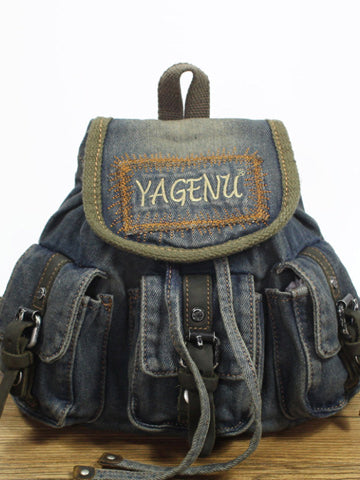 Vintage Denim Blue Womens Backpacks School Backpacks Blue Denim Laptop Backpack For Womens