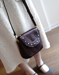 Classic Brown Leather Small Hollow Flower Shoulder Bag Women Flowers Crossbody Bag for Women