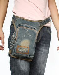 Mens Denim Thigh Bag Fanny Pack for Men Drop Leg Bag Blue Denim Bum Bag Waist Bags