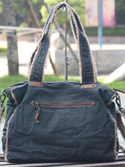 Vintage Blue Denim Womens HandBags Courier Bag - Front View
