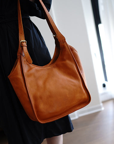 Cute Brown Leather Long Strap Tote Bag Women Saddle Shoulder Bag for W