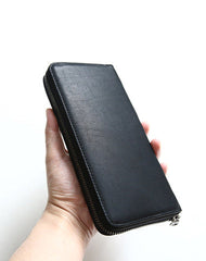 MENS Green LEATHER ZIPPER LONG CLUTCH Personalized - Side View