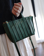 Vintage Black Leather Splicing Handbag Tote Women Handmade Tote Shoulder Bag for Women