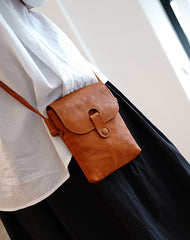 Classic Coffee Leather Small Phone Shoulder Bag Women Vertical Crossbody Bag for Women